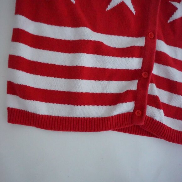 Vintage Crystal Kobe Red w White Stars Patriotic Flag Knit Button Up Cardigan Xl - Picture 9 of 11